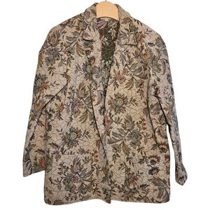 Vintage Mirella New York Open Front Floral Tapestry Jacket Sz L Work Wear Career